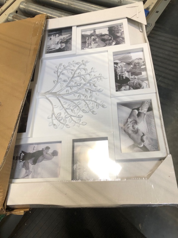 Photo 3 of J.M.Deco 8 Opening Collage Picture Frames for Wall Decor, 4x6 Photo Frame Collage with Tree Decor, Family Tree Collage Picture Frame for Wall, White & Silver Tree/ White & Gold