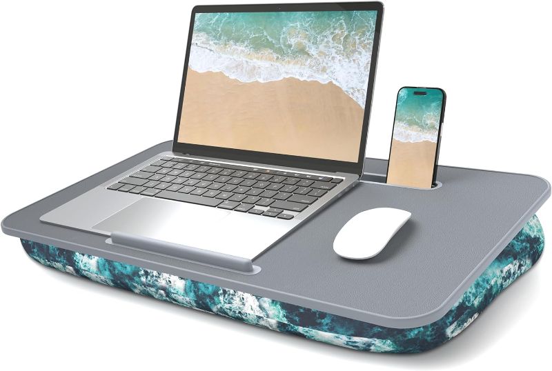 Photo 1 of Lap Desk, Lap Desk with Cushion, Laptop Lap Desk, Cushion Detachable and Washable, fits up to 17 inch Laptop, with Tablet Slot and Stopper, Used as Lap Desk for Laptop, Millhome (Green Waves)
