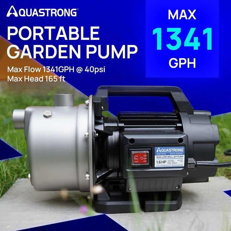 Photo 1 of Aquastrong 1.6HP Portable Shallow Well Pump Garden Pump, 1320GPH, 115V, Stainless Steel, Sprinkler Pump, Water Transfer Draining Irrigation Pump, for Lawn or Garden…