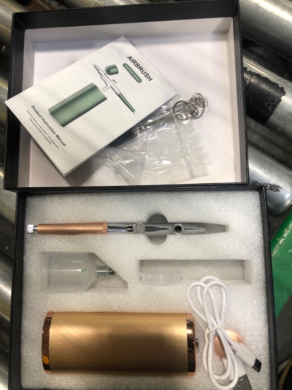 Photo 2 of Airbrush Kit with Compressor - Upgraded Airbrush Makeup Machine Air Brush Gun Sprayer Rechargeable Handheld Portable Cordless Airbrush for Nails Art Painting Model Tattoo Cookie Cake Decoration Champagne