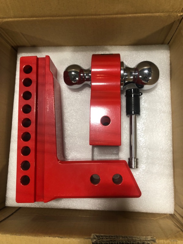 Photo 2 of LOCAME Adjustable Trailer Hitch, Fits 2.5-Inch Receiver Only, 8-Inch Drop/Rise Aluminum Drop Hitch,18,500 LBS GTW-Tow Hitch for Heavy Duty Truck with Double Stainless Steel Locks, Red, LC0015 8 Inch Drop Hitch