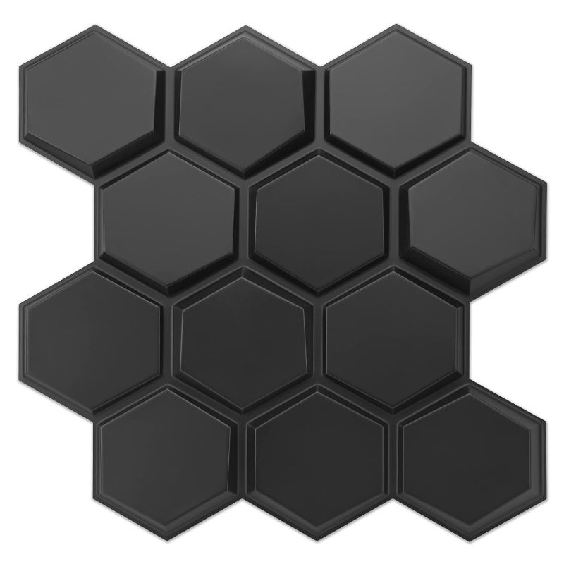 Photo 2 of Art3d Textures 3D Wall Panels Black Hexagon Design Pack of 12 Tiles 25.5 Sq Ft (PVC)