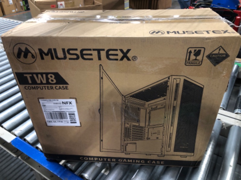 Photo 2 of MUSETEX ATX PC Case Pre-Install 6 PWM ARGB Fans, Mid Tower Gaming Case with Opening Tempered Glass Side Panel Door, Mesh Computer Case, TW8