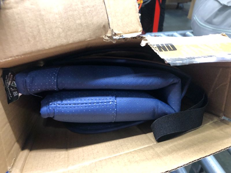 Photo 4 of Motor Trend Seat Cover for Cars Trucks SUV, Faux Leather Rear Bench Blue Padded Car Seat Cover with Storage Pockets, Premium Interior Car Seat Cover Rear Bench Seat Cover Blue