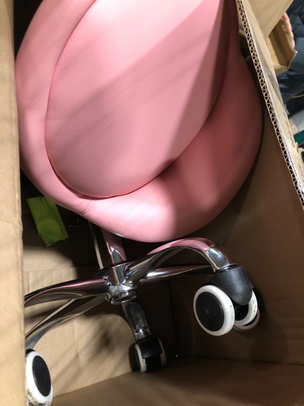 Photo 2 of Leather Round Rolling Stool with Back Rest Height Adjustable Swivel Drafting Work SPA Task Chair with Wheels Pink