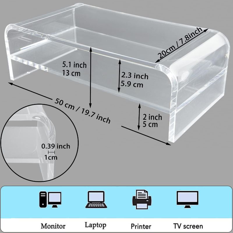 Photo 1 of Acrylic Monitor Stand, 2 Tier Computer Monitor Stand Riser for iMac, PC, Desktop, Laptop, TV Screen, Printer with Sturdy Platform, Transparent...