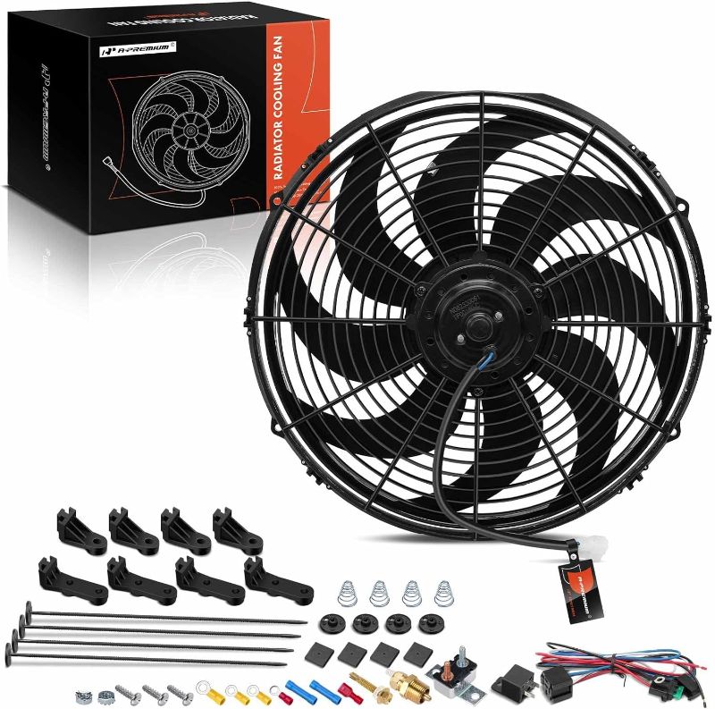 Photo 1 of A-Premium 16'' 16 inch Electric Radiator Fan High 3000+ CFM, 12V 120W with Thermostat Wiring Switch Relay Kit
