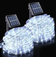 Photo 1 of 2 Pack Solar Rope Lights for Outside, 33Ft 100 LED Rope Lights Outdoor Waterproof, 8 Modes PVC Tube Fairy String Lights for Camping Trampoline Fence Pool Walkway Christmas Decoration ** not exact color , missing one set of lights**