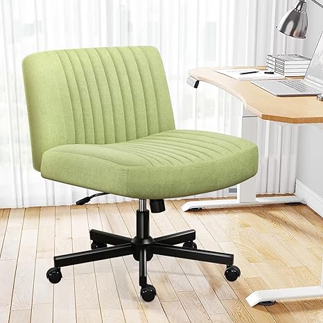 Photo 1 of Darkecho Armless Office Desk Chair with Wheels,Thick Padded Fabric Cross Legged Wide Chair with Pocket Spring Cushion,Comfortable Adjustable Computer Task Vanity Chair for Home Office,Bedroom,Beige