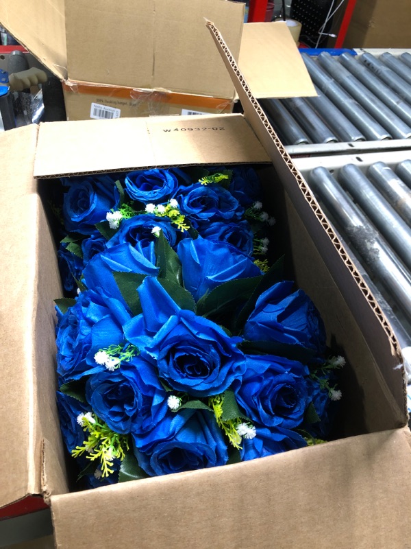 Photo 3 of 2 Pcs 9.5 inch Diameter Fake Flower Ball Arrangement Bouquet Party Centerpieces for Tables - Royal Blue Rose Bouquet Centerpiece Flowers for Table