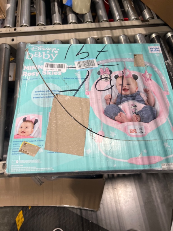 Photo 1 of Bright Starts Minnie Mouse Rosy Skies Baby Bouncer with Vibrating Infant Seat, Music & 3 Playtime Toys, 23x19x23 Inch (Pink)