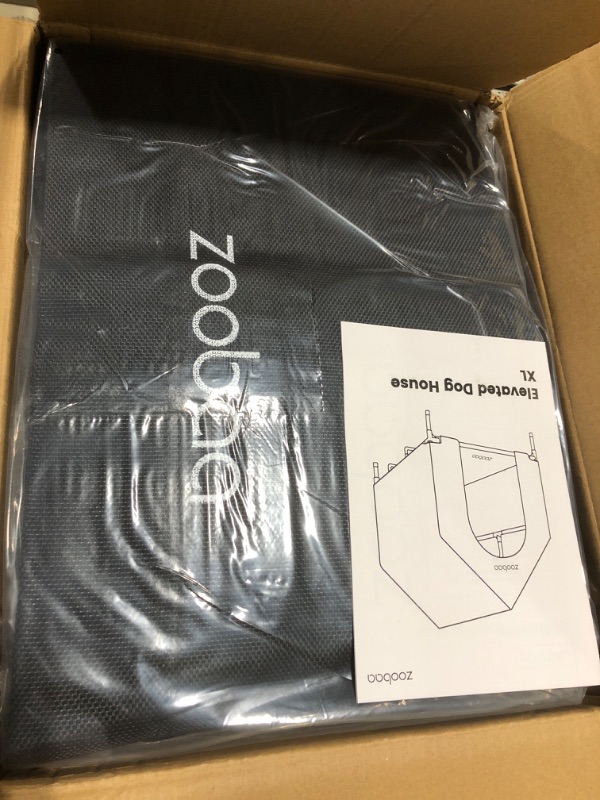 Photo 3 of Zooba 2 in 1 Elevated Extra Large Dog House, Weatherproof 600D PVC Dog House with Strong Beam Support Up to 178 lbs, Breathable Textilene 2x1 Dog Bed with Extra Carrying Bag XL- L48.8”xW35.8"xH48.8” DOGHOUSE