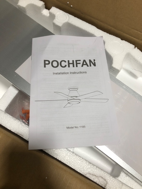 Photo 1 of POCHFAN 52 Inch Low Profile Ceiling Fans With Lights and Remote, Flush Mount Ceiling Fan, LED Dimmable 6 Speeds DC Reversible Modern Ceiling Fan for Bedroom, Living Room, Brushed Nickel 52 Inch Brushed Nickel