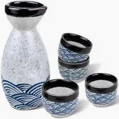 Photo 1 of  5 Pieces Sake Set Japanese Glazed Ceramic Sake Set 1 Serving Carafe and 4 Sake Cups Wine Glasses Set for Hot or Cold Sake at Home or Restaurant