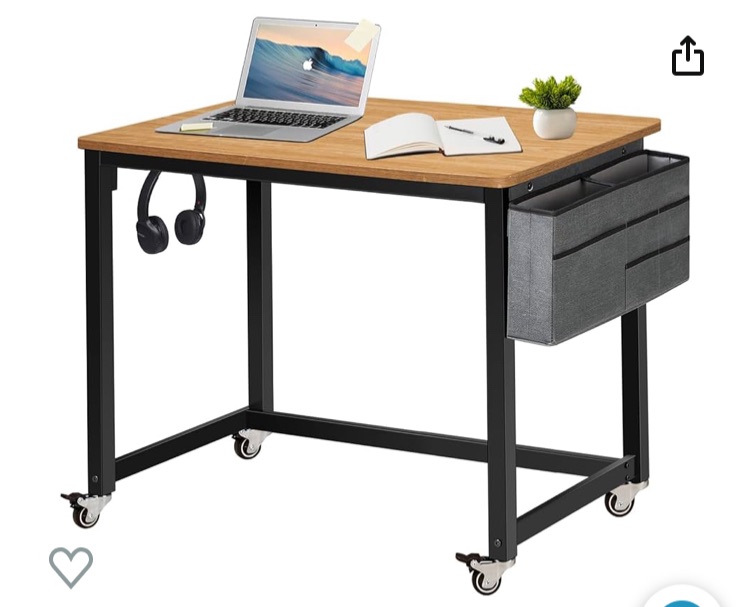 Photo 1 of AHB Rolling Computer Desk with 4 Smooth Wheels, Simple Style Mobile Writing Desk Home Office Study Table Movable Workstation with Metal Frame (Natural, 32")