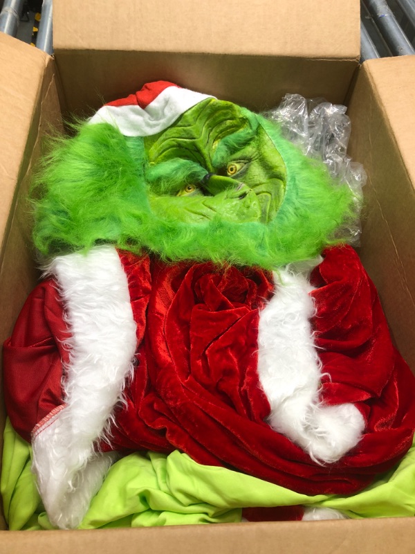 Photo 2 of Adrinfly Christmas Big Monster Santa Suit for Adult Green Deluxe Santa Costume With Mask XXXL