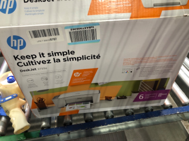 Photo 1 of HP DeskJet 2755e Wireless Color All-in-One Printer with bonus 6 months Instant Ink (26K67A), white