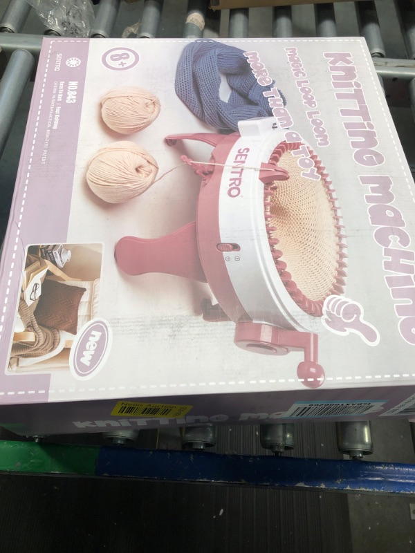Photo 1 of 48 Needles Knitting Machines with Row Counter, Smart Knitting Round Loom for Adults/Kids, Knitting Board Rotating Double Knit Loom Machine Kits Pink White 48 Needles