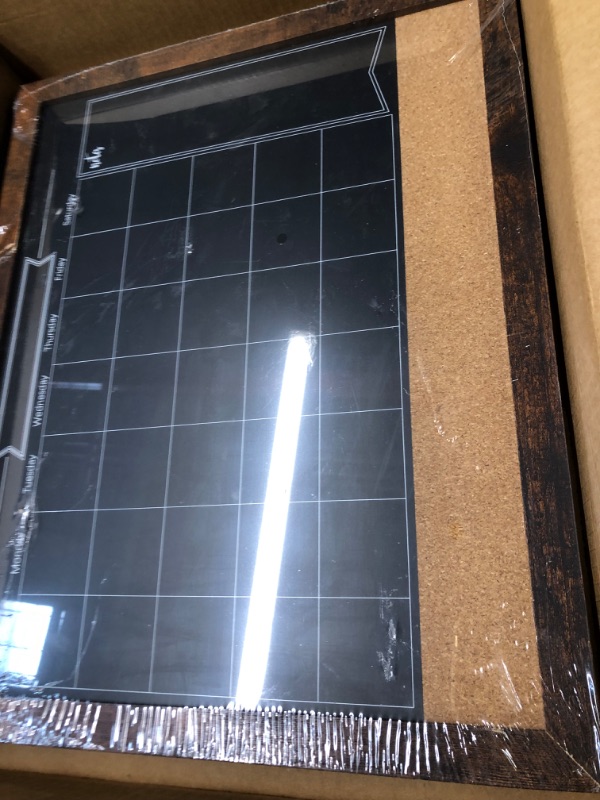 Photo 2 of TORASO Magnetic Chalkboard Calendar & Corkboard, 13" x 17" Combination Chalk Board & Bulletin Board, Rustic Framed Blackboard/Calendar/Cork Combo Board(ZHHB-BN-3442) Brown 13"×17"