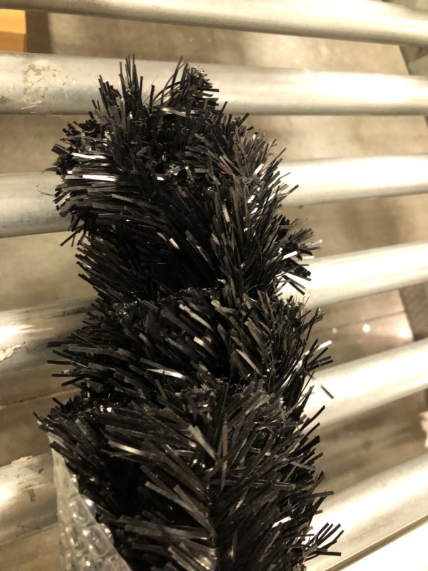 Photo 3 of 4ft Lighted Artificial Black Christmas Tree, Not Pre-lit Black Tinsel Pine Trees with Lights, Ideal for Ideal for Home, Office, and Xmas Party Décor - Includes Stand