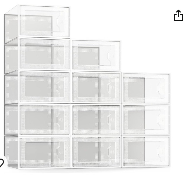 Photo 1 of SEE SPRING Large 12 Pack Shoe Storage Box, Clear Plastic Stackable Shoe Organizer for Closet, Space Saving Foldable Shoe Rack Sneaker Container Bin Holder
