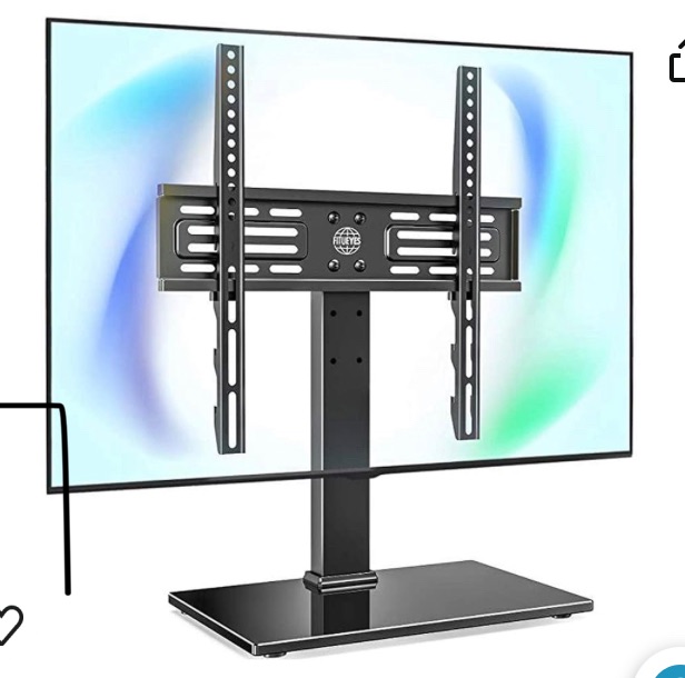 Photo 1 of **MISSING PIECES** FITUEYES Universal TV Stand • Table Top TV Stand • for 27-55 inch TVS • Height Adjustable TV Stand Mount • Glass Base • Black