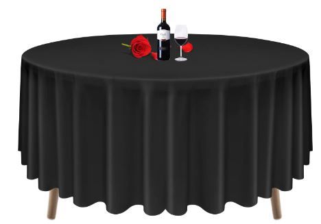 Photo 1 of 10  Pack Table Cloth Round Tablecloth Black Round Tablecloth Disposable  Table Cloths for Parties Disposable Picnic Wedding Dining Circle Table Cover Table Décor