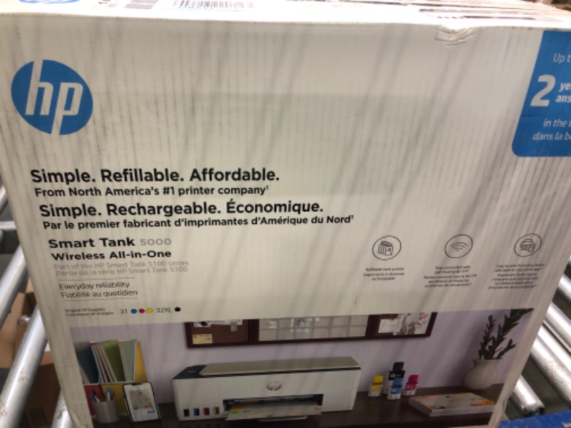 Photo 2 of HP Smart Tank 5000 Wireless All-in-One Ink Tank Printer with up to 2 years of ink included, mobile print, scan, copy, white, 17.11 x 14.23 x 6.19