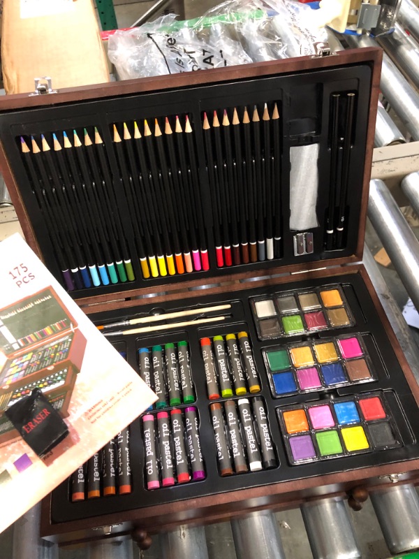 Photo 4 of 175 Piece Deluxe Art Set with 2 Drawing Pads, Acrylic Paints,Crayons,Colored Pencils,Paint Set in Wooden Case,Professional Art Kit,Art Supplies for Adults,Teens and Artist,Paint Supplies 175pcs-cherry