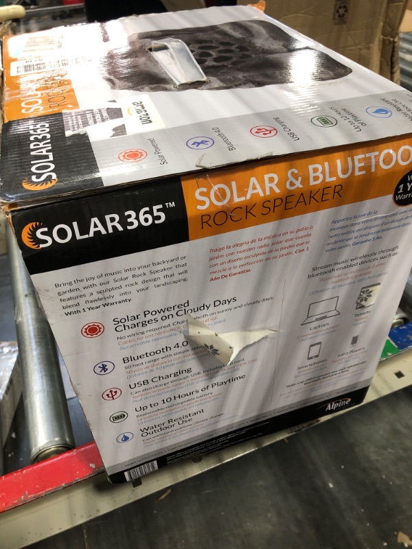 Photo 1 of Alpine Corporation Waterproof Bluetooth Solar-Powered Outdoor Wireless Rock Speaker, Gray