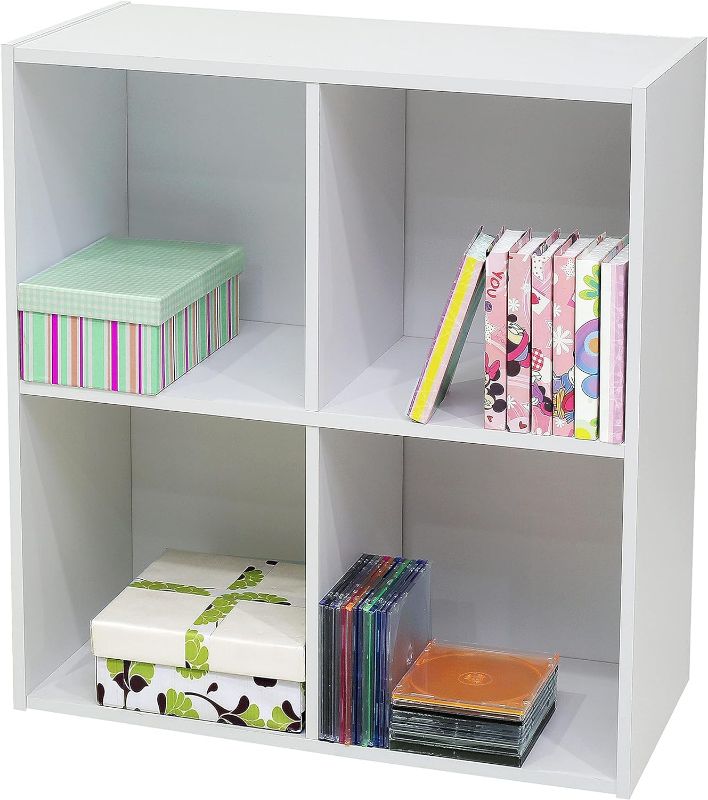 Photo 1 of Kings Brand Furniture White Wood 4 Cube Organizer Storage Bookcase