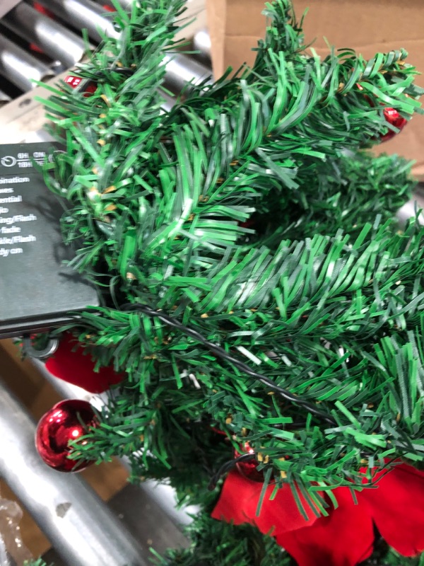 Photo 1 of  Christmas Lights Garland, Artificial Flower Christmas Garlands Christmas Rattan for Outdoor Indoor Home Holiday Decor, with Balls LED Battery Box (Battery Not Include)