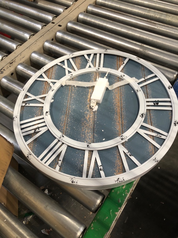 Photo 3 of 18" Coastal Wall Clock - Metal & Solid Wood Noiseless Weathered Beach Blue Wall Clock Coastal Blue 18-inch
