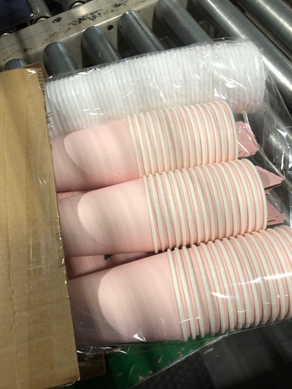 Photo 1 of 48-Pack Blush Pink Insulated Disposable Coffee Cups with Lids and Sleeves, 16oz Paper Hot Cup to Go for Wedding Reception, Girl Baby Shower Party