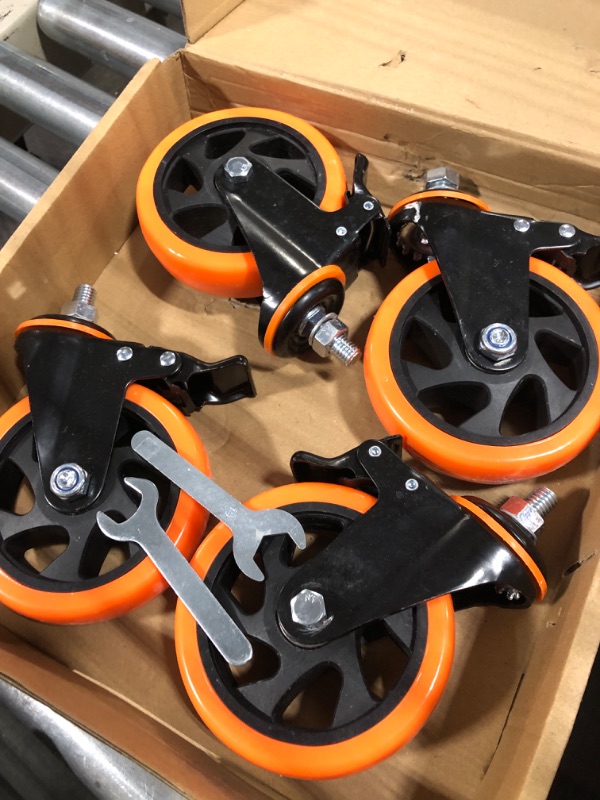 Photo 3 of 5 Inch Caster Wheels, Threaded Stem Casters Set of 4 Heavy Duty, Cart Wheels 1/2"-13 x 1" (Screw Diameter 1/2", Stem Length 1"), Safety Dual Locking Industrial Casters, Wheels for Cart, Furniture 5 inch 1/2"-13x1"