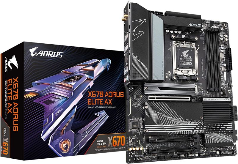 Photo 1 of GIGABYTE X670 AORUS Elite AX (AM5/ LGA 1718/ AMD/ X670/ ATX/ 5 Year Warranty/ DDR5/ Quad M.2/ PCIe 5.0/ USB 3.2 Gen2X2 Type-C/AMD WiFi 6E/ 2.5GbE LAN/Q-Flash Plus/M.2 EZ-Latch/Gaming Motherboard) X670 AORUS ELITE AX Bundle X670