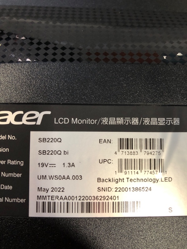 Photo 4 of Acer 21.5 Inch Full HD (1920 x 1080) IPS Ultra-Thin Zero Frame Computer Monitor (HDMI & VGA Port), SB220Q bi