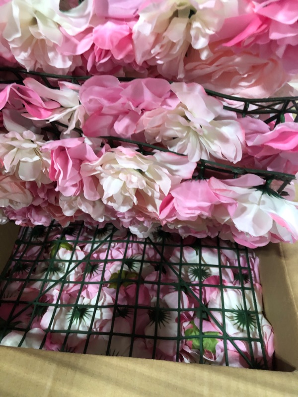 Photo 4 of Flower Wall Panel Artificial Flower Wall Backdrop,Indoor/Outdoor Decorative Flower Panels,Photographic Decorative Panels,Suitable for Wedding Event Celebration (White & Pink Faux Roses, 12PCS) 12PCS White & Pink Faux Roses