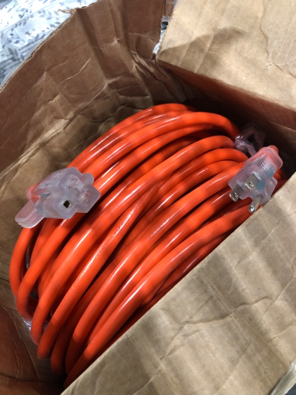 Photo 2 of 12/3 Gauge Heavy Duty Outdoor Extension Cord Waterproof with Lighted end, Flexible Cold-Resistant 3 Prong Electric Cord Outside, 15Amp 1875W 12AWG SJTW, Orange, ETL HUANCHAIN Orange 