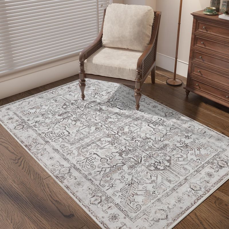 Photo 1 of jinchan Area Rug 3x5 Entryway Rug Vintage Rug Non-Slip Washable Rug Thin Rug Taupe Floral Print Indoor Mat for Kitchen Bedroom Living Room