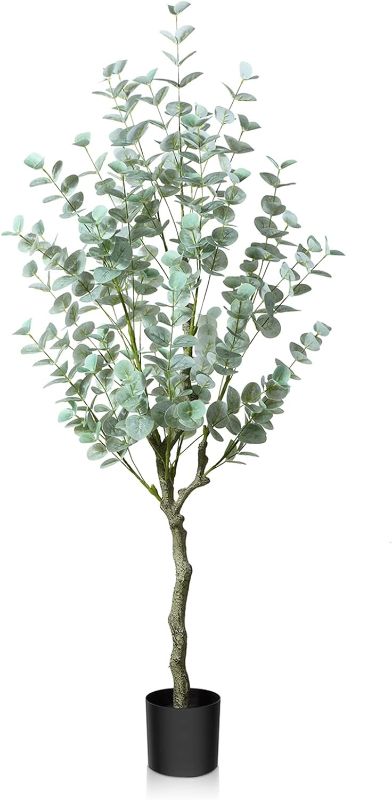 Photo 1 of 4ft Artificial Eucalyptus Tree, Fake Eucalyptus Tree with White Silver Dollar Leaves, Silk Faux Eucalyptus Tree with Plastic Nursery Pot, Artificial Plants for Home Office Indoor Decor,1 Pack