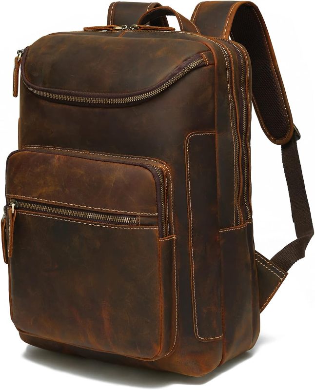 Photo 1 of LANNSYNE Vintage Genuine Leather 16" Laptop Backpack For Men Hiking Travel Bag Camping Rucksack