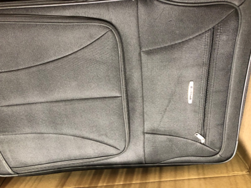 Photo 6 of ***MISSING SMALL ROLLING BAG*** *** LARGE LUGGAGE HAS DAMAGED FABRIC** 

Rockland Journey Softside Upright Luggage Set, Black, 4-Piece (14/19/24/28) 4-Piece Set (14/19/24/28) Black