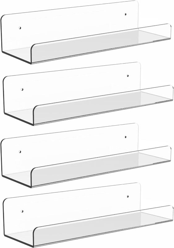 Photo 1 of 4 Pack Clear Acrylic Floating Wall Ledge Shelf for,15'' Invisible Mounted Nursery Kids Bookshelf for Room,Modern Funko Pop Display Shelves Toy Storage (Pack of 4)