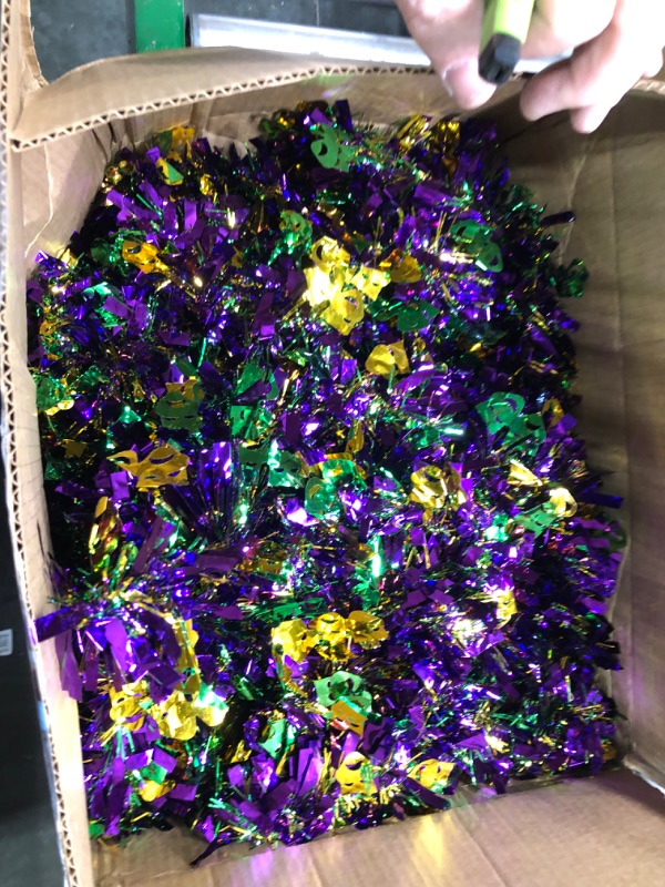 Photo 2 of 78.7 Feet Mardi Gras Outdoor Decorations Mardi Gras Garland with 120 LED Lights for Tree Metallic Mardi Gras Tinsel Garland Shiny Mardi Gras Ornaments for Carnival Party Indoor Yard