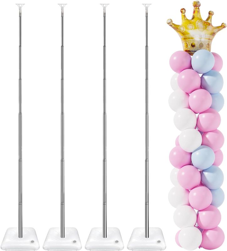 Photo 1 of Balloon Stand Kit, 4 Sets of 6.6ft Adjustable Height Balloon Column Kit for Floor with Metal Telescopic Pillar for Baby Shower Birthday Party Graduation Wedding Christmas Decoration