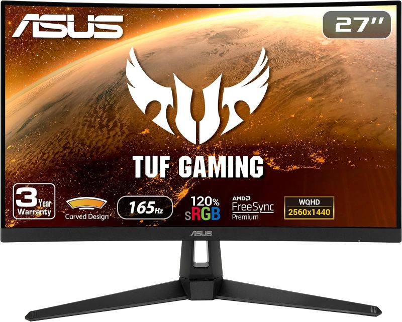 Photo 1 of ASUS 27" 1440P 165Hz 1ms Curved Gaming Monitor