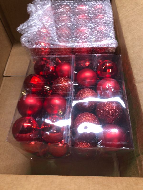Photo 4 of 100ct Christmas Balls Tree Ornaments, Shatterproof Christmas Decorations Set with Reusable Hand-held Gift Package for Holiday Xmas Tree Decor (Red)