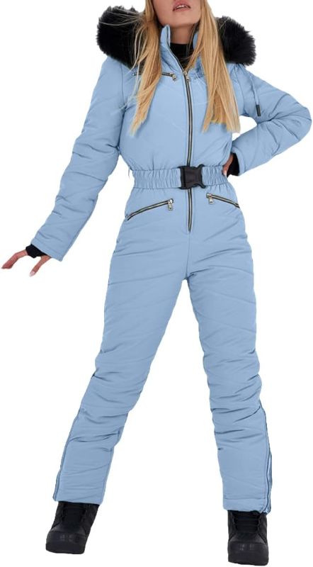 Photo 1 of Aoysky Women Winter Onesies Ski Jumpsuit Outdoor Sports Snowsuit Fur Collar Coat Jumpsuit with Hoodies Ski Jackets and Pants
