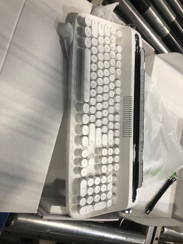 Photo 1 of YUNZII ACTTO B503 Wireless Typewriter Keyboard, Retro Bluetooth Keyboard with Integrated Stand for Multi-Device (B503, Snow White) B503 Snow White